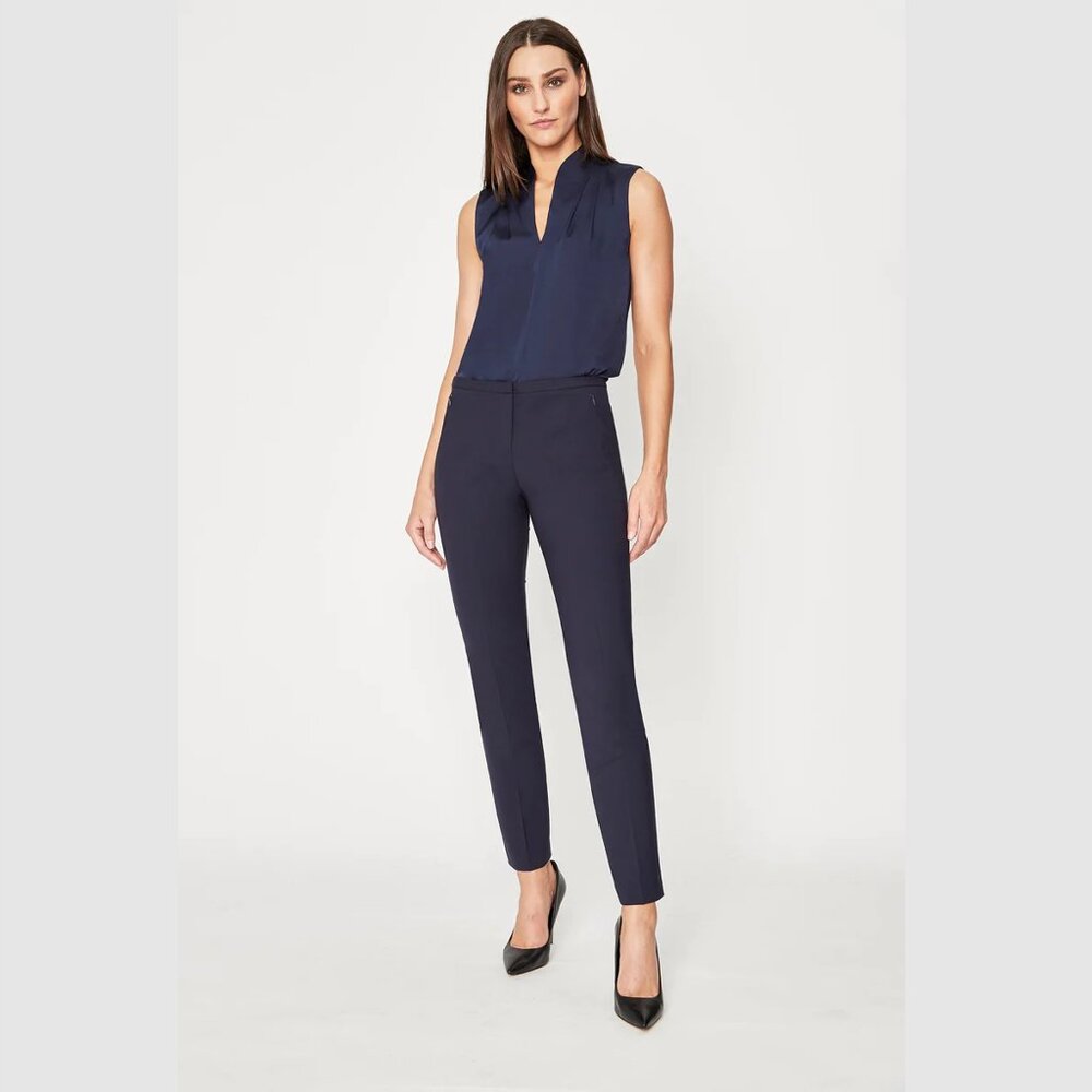 NWT $198 ELIE TAHARI NAVY WOOL BLEND JILLIAN SLIM PANTS SIZE 2